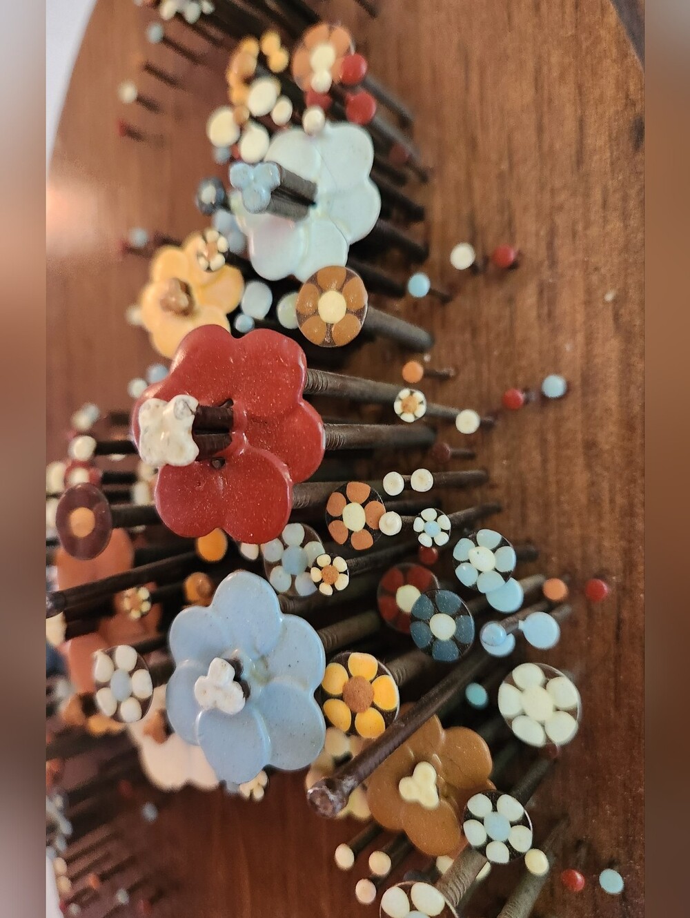 3D Art Vintage Flower Wood Plaque Nail Pop Wall Decor - Picture 3 of 6